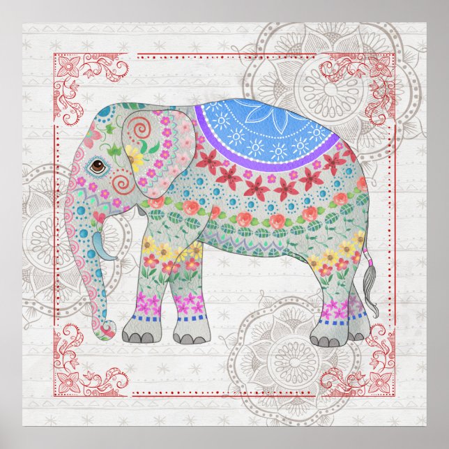 Decorated Boho Stil Elephant Art Poster (Framsidan)