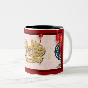 Decorated Chinese Dragon, nyår 2024 2TMug Två-Tonad Mugg