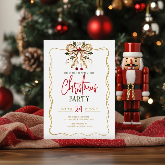 Decorated Christmas Bow Gold Fram Party Invite Inbjudningar (Skapare uppladdad)