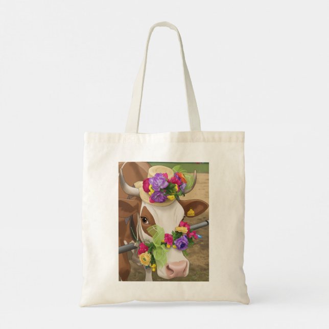 Decorated cow tote bag tygkasse (Baksida)