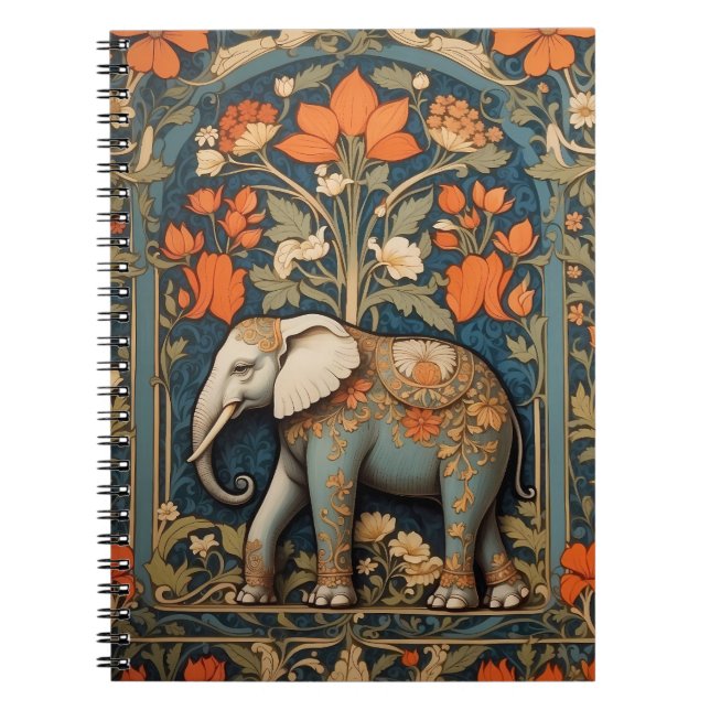 Decorated Elephant William Morris Inspired Blommig Anteckningsbok (Framsidan)