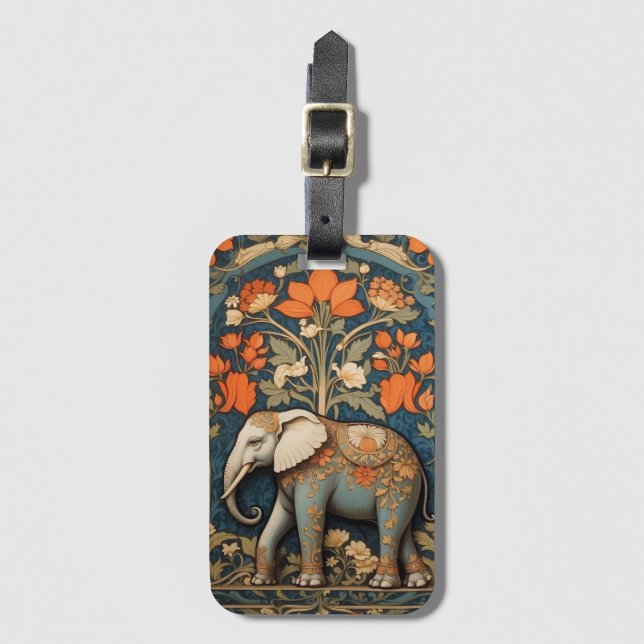 Decorated Elephant William Morris Inspired Blommig Bagagebricka (Framsida vertikal)
