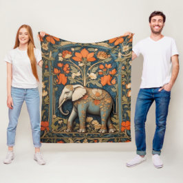 Decorated Elephant William Morris Inspired Blommig Fleecefilt