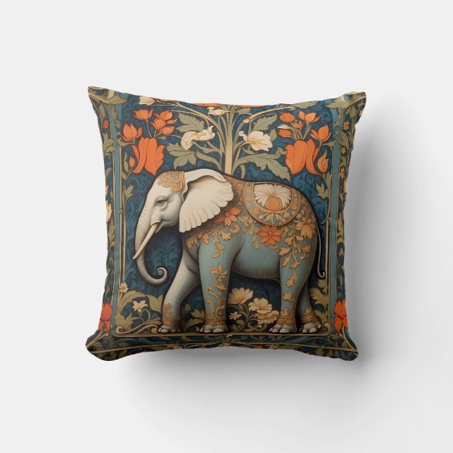 Decorated Elephant William Morris Inspired Blommig Kudde (Framsida)