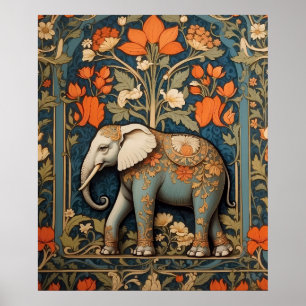 Decorated Elephant William Morris Inspired Blommig Poster