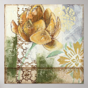 Decorativ Fresco-design med lobe-blomma Poster