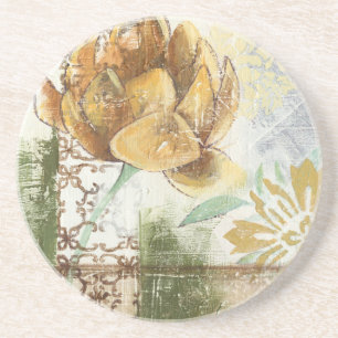 Decorativ Fresco-design med lobe-blomma Underlägg Sandsten
