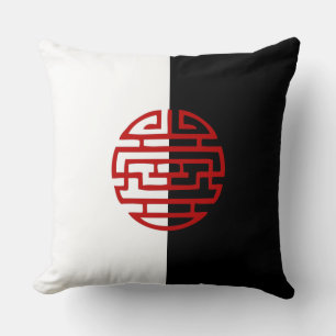 Decorativ japansk traditionell svart vit röd kudde