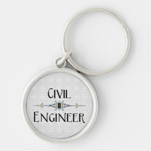 Decorativ linje för civil Ingenjör Rund Silverfärgad Nyckelring
