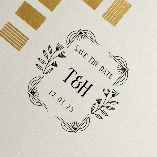 Decorative Art Deco Wooden Monogram Save The Date  Stämpel (Skapare uppladdad)