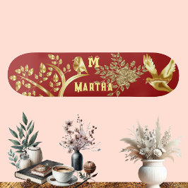 Decorative Art Golden Bird Livets träd Monogram Mini Skateboard Bräda 18,5 Cm