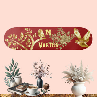 Decorative Art Golden Bird Livets träd Monogram Mini Skateboard Bräda 18,5 Cm