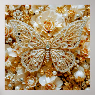Decorative Art Silver och Guld - Butterflies #1 Poster