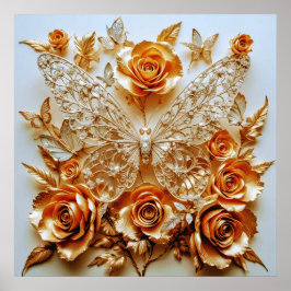 Decorative Art Silver och Guld - Butterflies #2 Poster