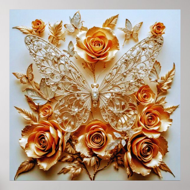 Decorative Art Silver och Guld - Butterflies #2 Poster (Framsidan)