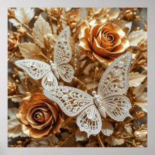 Decorative Art Silver och Guld - Butterflies #3 Poster
