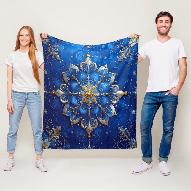 Decorative Blue Gold Fleece Blanket (På plats)