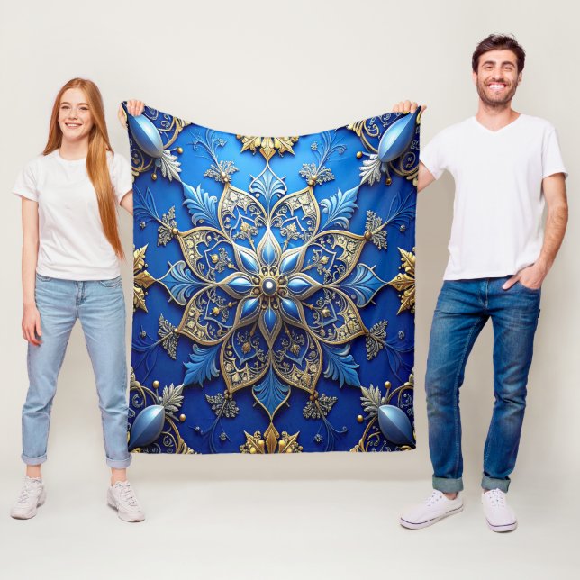 Decorative Blue Gold Fleece Blanket (På plats)