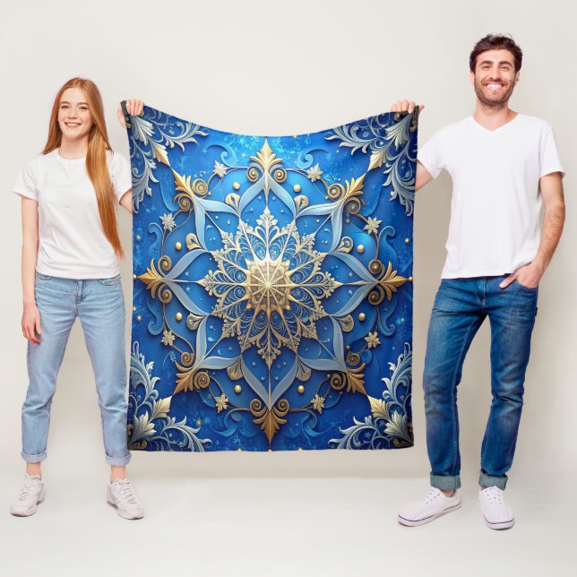 Decorative Blue Gold Fleece Blanket (På plats)