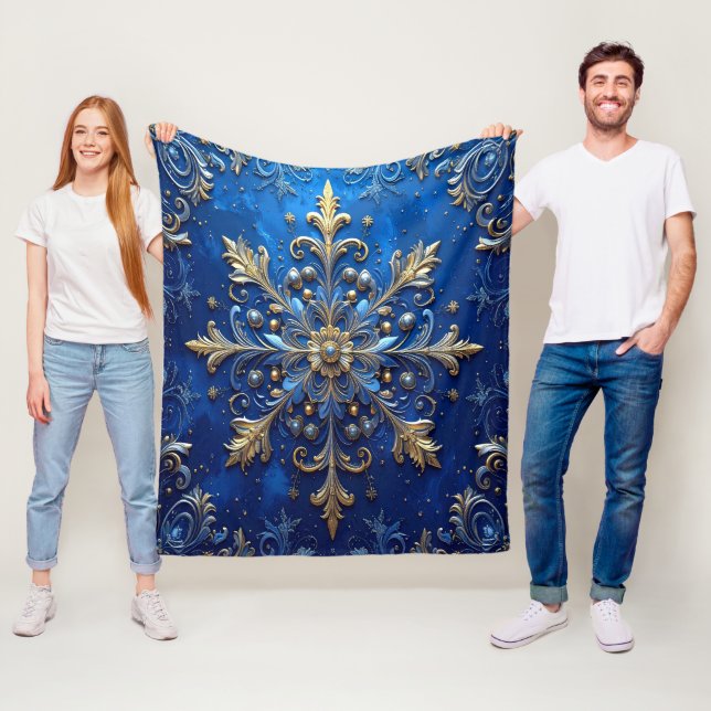 Decorative Blue Gold Fleece Blanket (På plats)