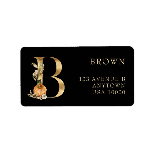 DECORATIVE BREV B med Pumpkin Monogram-etikett Adressetikett (Framsidan)