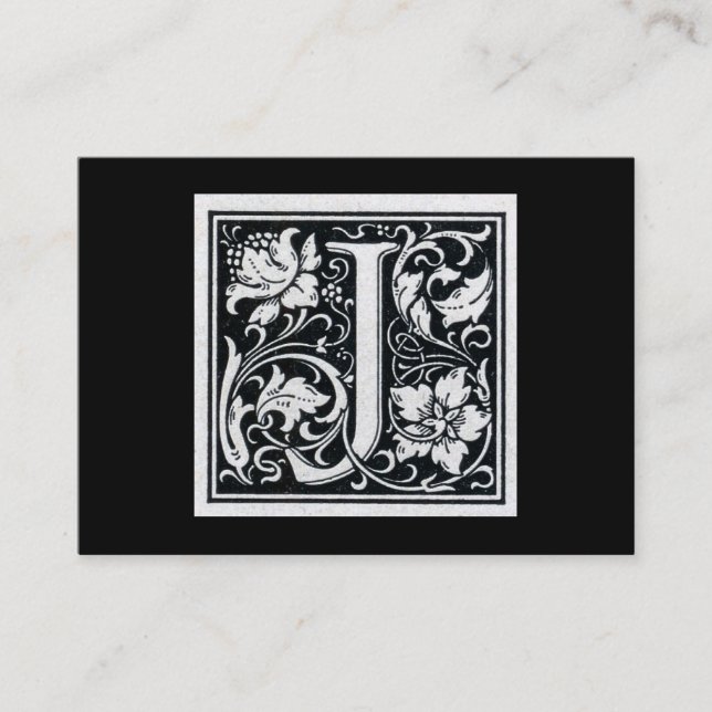 Decorative Brev ’J’ Woodcut Woodblock Initial Visitkort (Framsida)