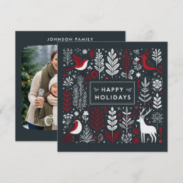 Decorative Christmas deer and robins Julkort