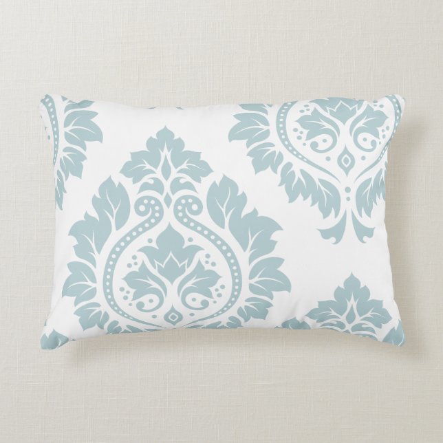 Decorative Damask Art I Duck Egg Blue on White Prydnadskudde (Framsidan)