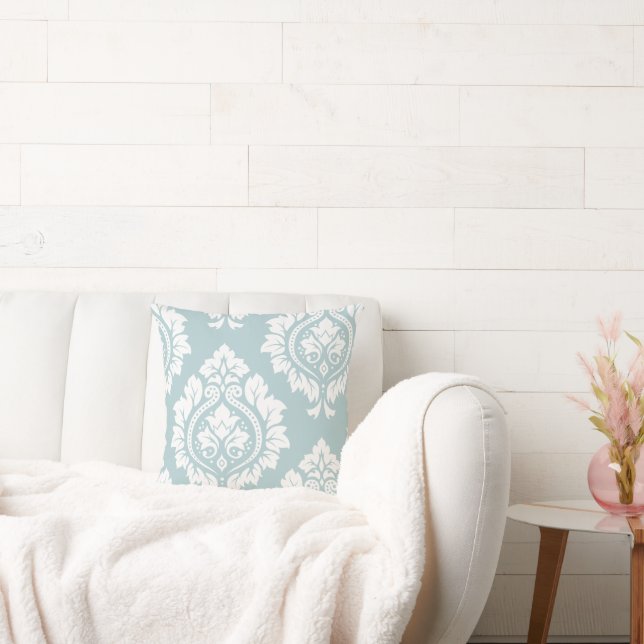 Decorative Damask Art I White on Duck Egg Blue Kudde (Soffa)