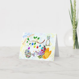 Decorative Eggs Easter Bunny Floral Butterfly Cute Helgkort