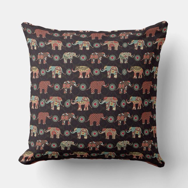 Decorative Elephant Pattern Pillow Cover Kudde (Framsida)