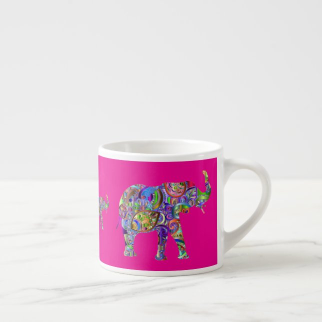 Decorative Elephants on Fuchsia Espresso Mug Espressomugg (Höger)