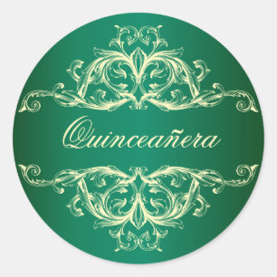 Decorative Emerald Grönt Quinceanera Runt Klistermärke