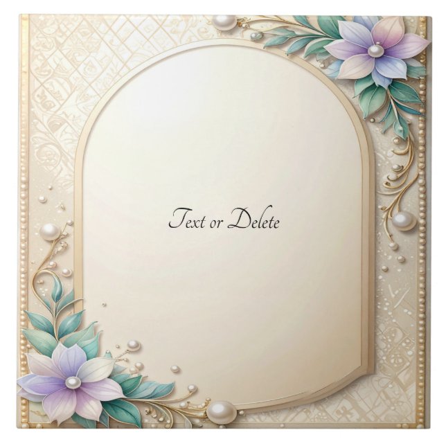 Decorative Floral Frame with Pearls Ceramic Tile Kakelplatta (Framsidan)