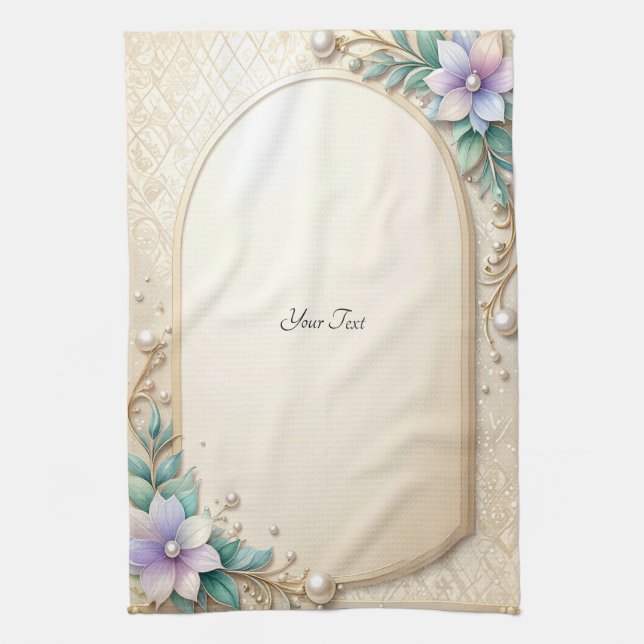 Decorative Floral Frame with Pearls Kitchen Towel Kökshandduk (Vertikal)