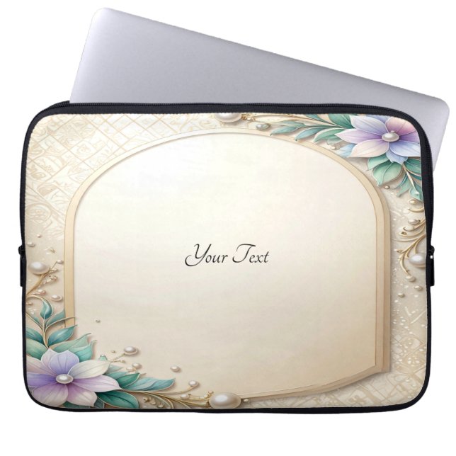 Decorative Floral Frame with Pearls Laptop Sleeve (Framsidan)