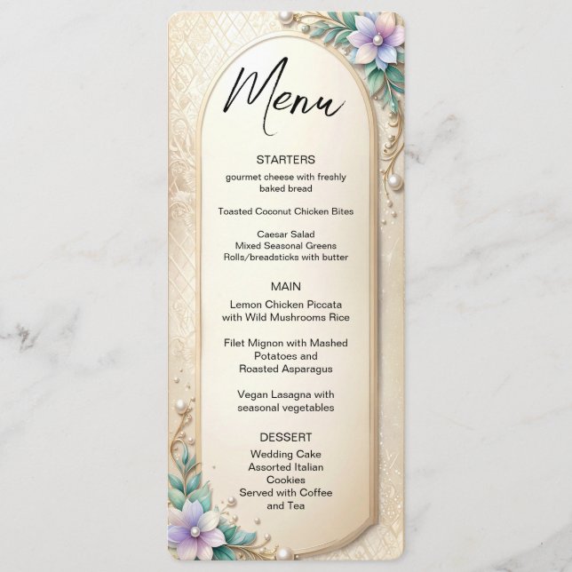 Decorative Floral Frame with Pearls Menu Meny (Framsida)