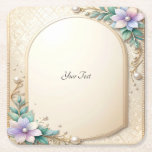 Decorative Floral Frame with Pearls Paper Coaster Underlägg Papper Kvadrat<br><div class="desc">Beautiful Decorative Floral Frame with Pearls Paper Coaster</div>