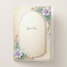 Decorative Floral Frame with Pearls Pocket Folder