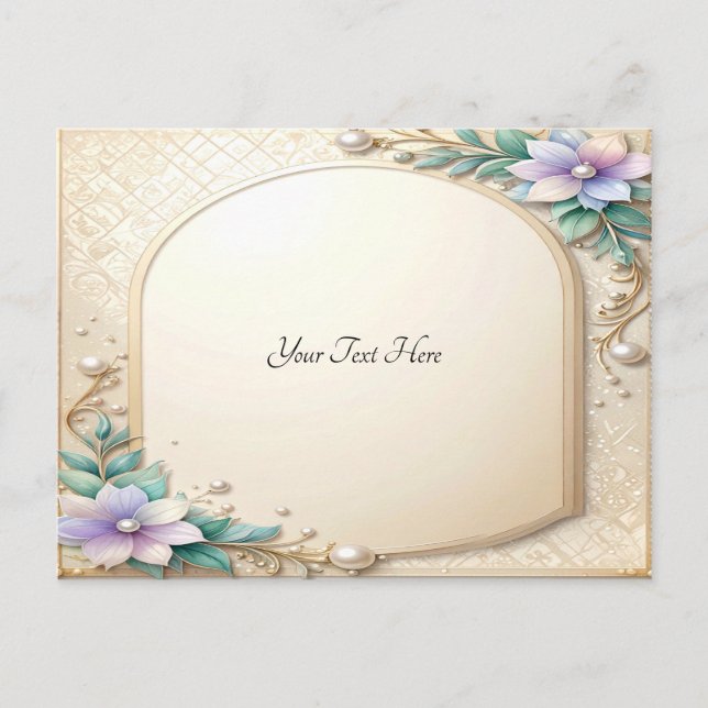 Decorative Floral Frame with Pearls Postcard Vykort (Framsida)