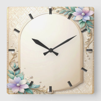 Decorative Floral Frame with Pearls Wall Clock Fyrkantig Klocka