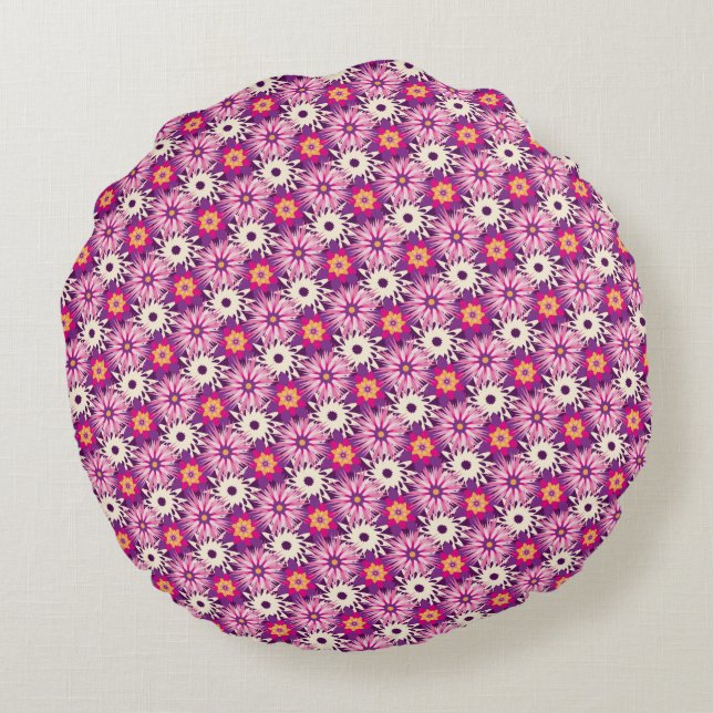 Decorative Floral pattern Pink Purple Astra Modern Rund Kudde (Baksidan)