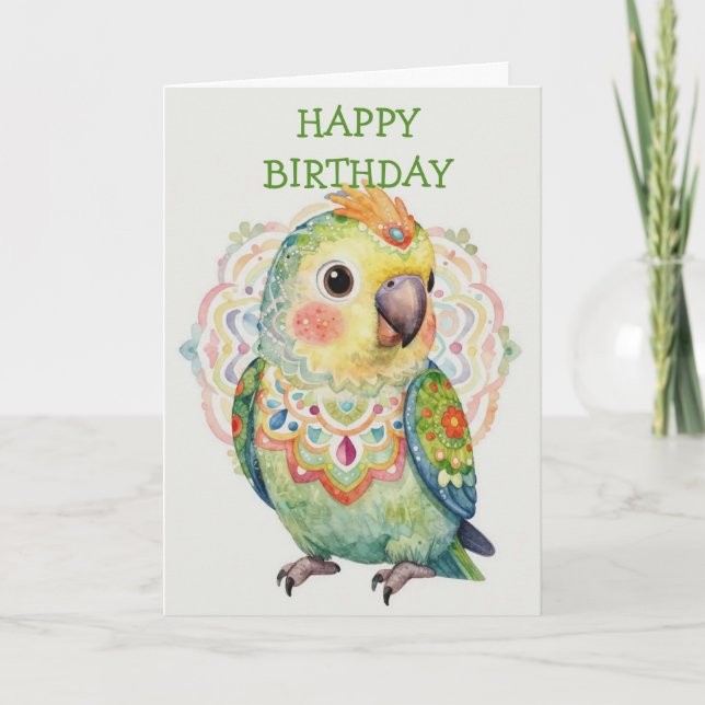 Decorative Folk‑Art Parrot Illustration  Kort (Framsida)
