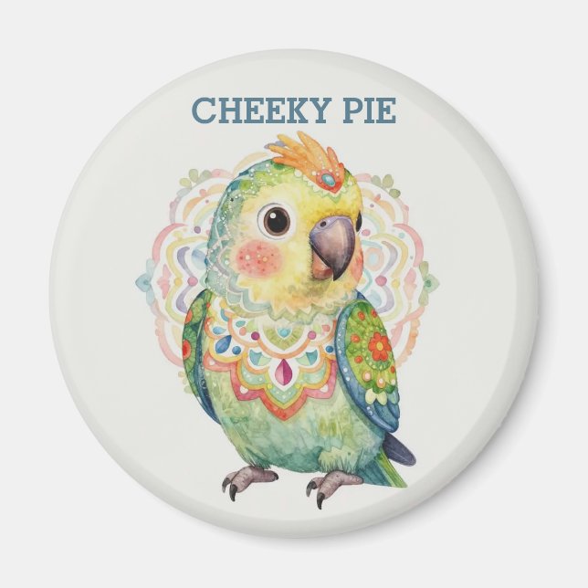 Decorative Folk‑Art Parrot Illustration  Magnet (Framsidan)