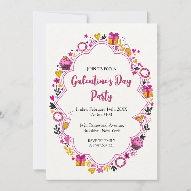 Decorative Galentines Invitation Oval Frame Inbjudningar (Framsida)