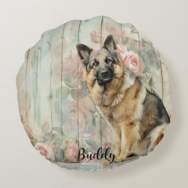 Decorative German Shepherd Throw Pillow Rund Kudde (Baksidan)
