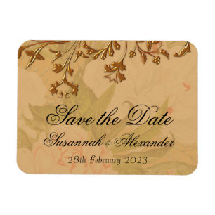 Decorative Golden Flowers och Peonies Boho Bröllop Magnet