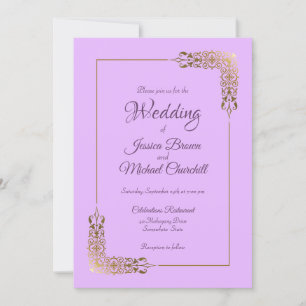 Decorative Guld Gräns Lavender Bröllop Inbjudningar