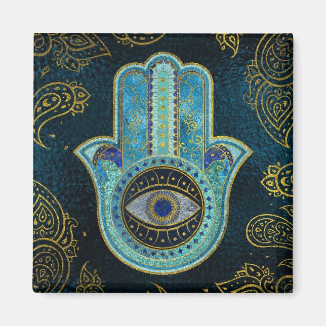 Decorative Hamsa Hand med paisley-bakgrund Magnet (Framsidan)