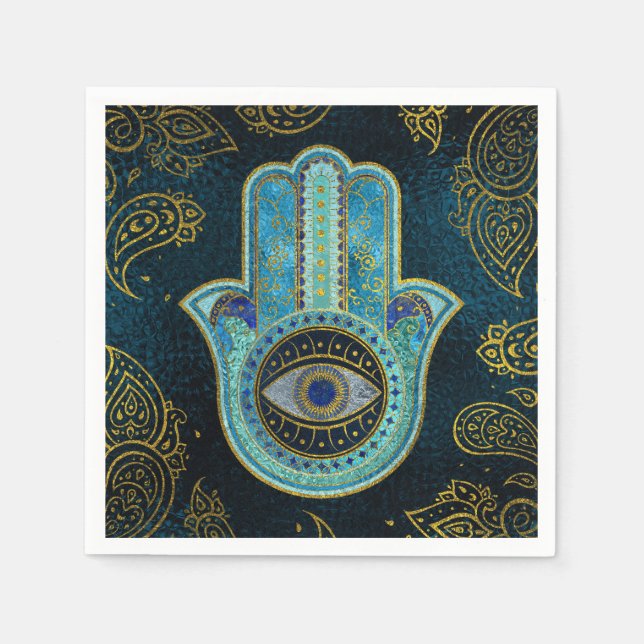 Decorative Hamsa Hand med paisley-bakgrund Pappersservett (Framsidan)